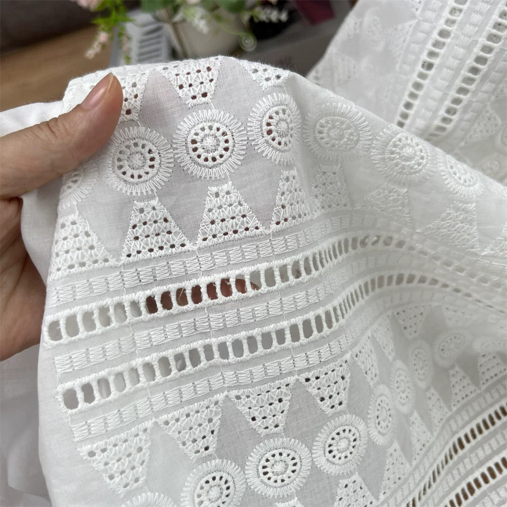 Sewing Eyelet Fabric - White Cotton Eyelet Embroidery Fabric,Hollow Geometric