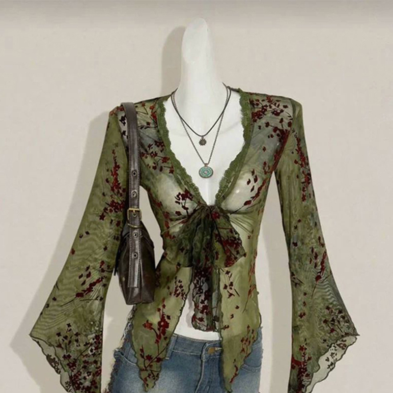 MEXZT Vintage Floral Mesh Shir - Sewing V review and price