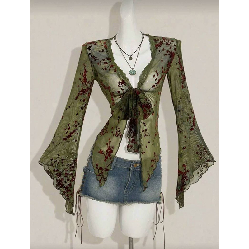 MEXZT Vintage Floral Mesh Shir - Sewing V review and price
