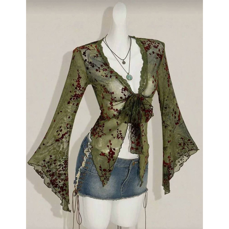 MEXZT Vintage Floral Mesh Shir - Sewing V review and price