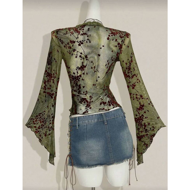 MEXZT Vintage Floral Mesh Shir - Sewing V review and price